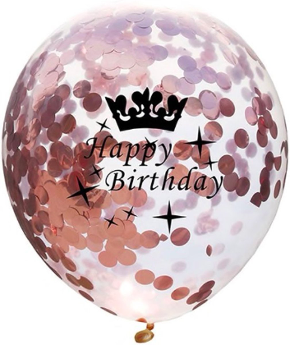 Set van 5 Confetti Ballonnen Happy Birthday Metallic Rose Goud| 30 cm